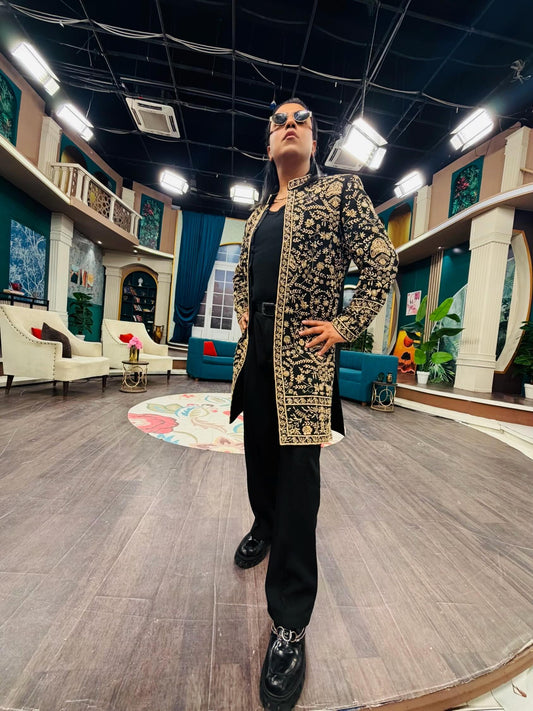 Black & Gold Embroidered Sherwani